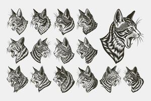 AI generated Adorable side view meowing american bobtail cat head illustration set vector