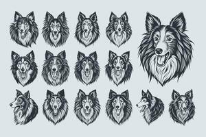 AI generated Different pose of Sheltie dog head illustration design set vector
