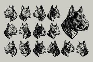 AI generated Side view of detailed american bully dog head tshirt design set vector