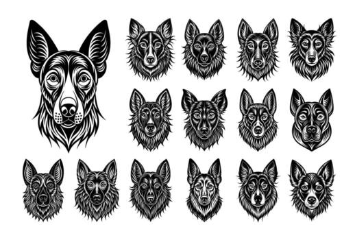 AI generated Silhouette of front view dog head design vector set