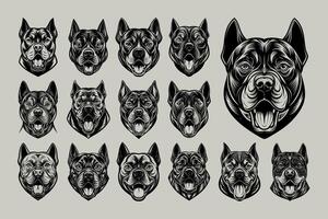 AI generated Front view barking american bully dog face illustration design bundle vector