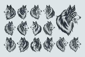 AI generated Side view of Sheltie dog head illustration design bundle vector