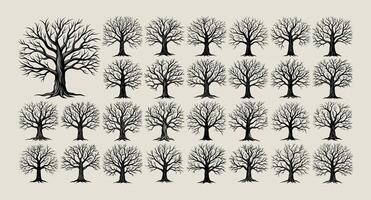 AI generated Collection of nature dead tree silhouette design vector