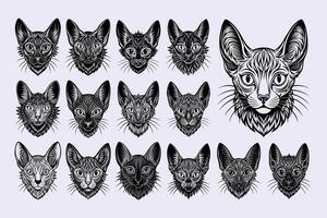 ai generado mano dibujo silueta de lykoi gato cabeza diseño conjunto vector