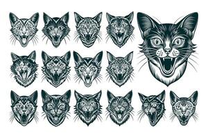 AI generated Funny meowing american curl cat head illustration design set vector