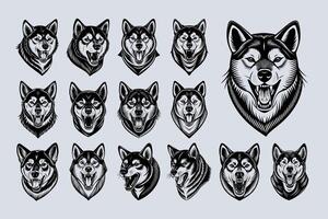 AI generated Collection of barking Shiba inu dog head illustration design vector