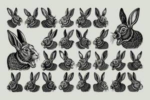 AI generated Cute flat side view rabbit head illustration design set vector