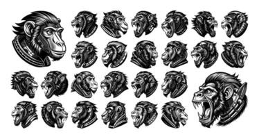 AI generated Modern side view baboon cyborg head illustration design bundle vector