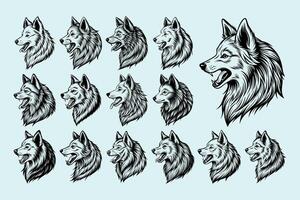 AI generated Barking american eskimo dog head in side view illustration design set vector