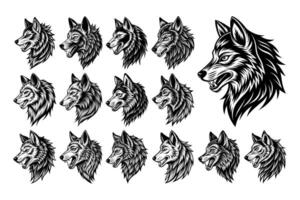AI generated Bundle of side view angry wolf head illustration design vector