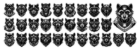 AI generated Front view of raccoon cyborg head illustration design set vector
