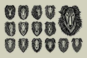 AI generated Front view of flat detailed borzoi dog head illustration design set vector