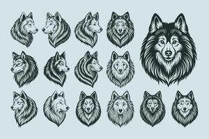 ai generado conjunto de Samoyedo perro cabeza silueta ilustración diseño vector