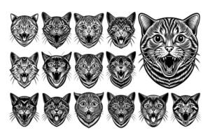 AI generated Cute meowing scottish fold cat head design vector set