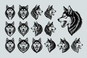 AI generated Collection of Siberian husky dog head illustration design vector