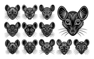 AI generated Silhouette of front view mouse face design vector set