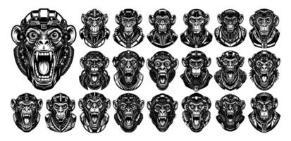 AI generated Monkey cyborg head illustration design bundle vector