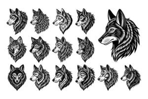 AI generated Flat wolf head from side silhouette design bundle vector