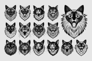 AI generated Flat cute meowing ragdoll cat head illustration design set vector