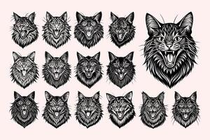 AI generated Collection of fun meowing maine coon cat head tshirt design vector