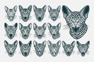 AI generated Tshirt illustration of meowing egyptian mau cat head design set vector