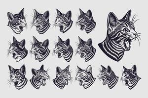 AI generated Collection of side view meowing american wirehair cat head design vector