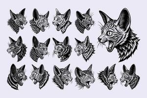 AI generated Adorable cute lykoi cat head in side view silhouette design set vector