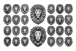 AI generated Tshirt design of front view hand drawn lion head set vector