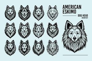 AI generated Cute portrait of american eskimo dog head illustration design set vector