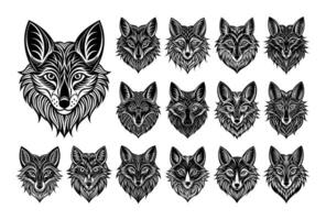 AI generated Flat engraving fox head silhouette design bundle vector