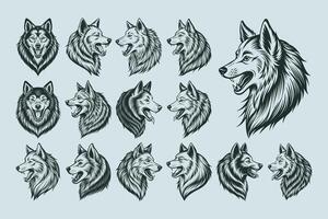 AI generated Bundle of barking Samoyed dog head illustration design vector