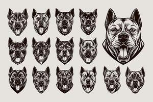 AI generated Front view of hand drawn pitbull dog head illustration design set vector