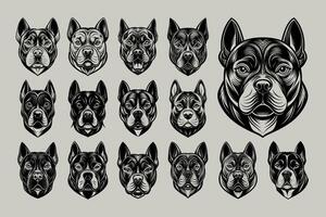 AI generated Bundle of front view american bully dog head design vector