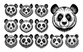 ai generado colección de gracioso panda cara ilustración diseño vector