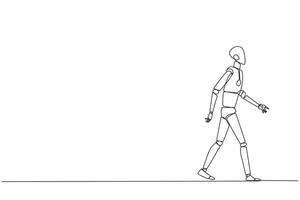 Single one line drawing smart robotic walking to canteen to break and lunch. Taking time for a while to hone ideas back into brilliant ideas. Success. Continuous line design graphic illustration vector