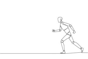 Single one line drawing smart robotic doing light exercise. Running aims to maintain heart health. The robot with healthy life style. Good mental. AI tech. Continuous line design graphic illustration vector