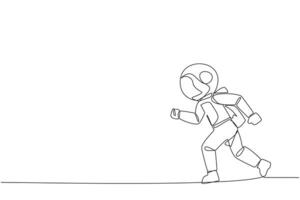 Continuous one line drawing young astronaut doing light exercise. Running aims to maintain heart health. Astronaut with healthy life style. Good mental. Single line draw design vector illustration