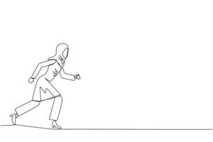Single one line drawing Arabian businesswoman leisurely strolling. Habit to get rid of nervousness. Nervous when meeting big client. Light exercise for health. Continuous line graphic illustration vector
