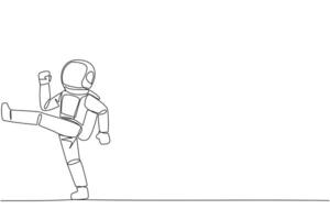 soltero continuo línea dibujo astronauta haciendo pateando movimiento. tramo antes de oficina horas comenzar. un sano camino a permanecer enfocado en haciendo negocio. disciplinado. uno línea diseño vector ilustración