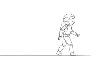 Single one line drawing young astronaut walking to canteen to break and lunch. Taking time for a while to hone ideas back into brilliant ideas. Success. Continuous line design graphic illustration vector