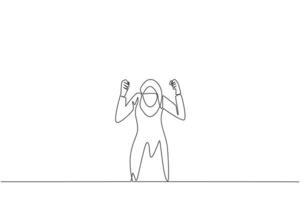 Single one line drawing Arabian businesswoman kneeling like praying. Lost hope. Businesses will bankrupt if fail to get bona fide clients. Gesture of surrender. Continuous line graphic illustration vector