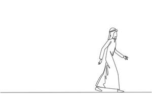 Single continuous line drawing Arabian businessman walking to canteen to break and lunch. Taking time for a while to hone ideas back into brilliant ideas. Success. One line design vector illustration