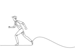 Single continuous line drawing businessman doing light exercise. Walking or running aims to maintain heart health. Businessman with healthy life style. Good mental. One line design vector illustration