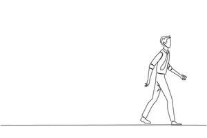 Single continuous line drawing young businessman walking to canteen to break and lunch. Taking time for a while to hone ideas back into brilliant ideas. Success. One line design vector illustration