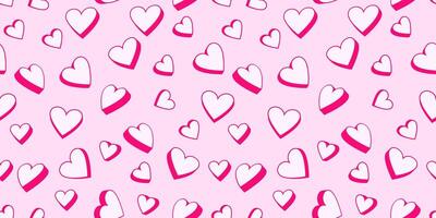 Pink seamless pattern with vibrant cute cartoon hearts. Vector hand drawn simple creative illustration heart. Valentine, love background. Design for textile, fashion, web, fabric, printing