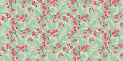 Monochrome green forms monogram and abstract artistic branches berries seamless pattern. Ornament decorative creative spring or summer patterned. Vector hand drawn. Collage template for printing
