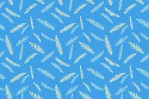 Abstract contour silhouette tiny branches fir seamless pattern. Vector hand drawn sketch. Minimalist simple botanical patterned on a blue background. Collage for designs, fabric, printing