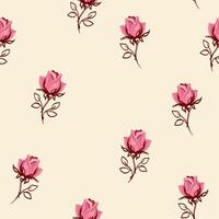 Vintage seamless pattern with vector hand drawn sketch abstract tiny rose. Minimalist cute creative flowers patterned on a light  background.Template for design, printing, collage, fabric