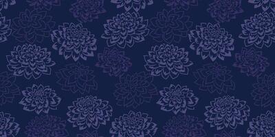 Monotone dark blue seamless pattern with abstract shapes flowers Vector hand drawn sketch. Creative simple floral texture printing. Template for designs, textile, fashion, surface design, fabric