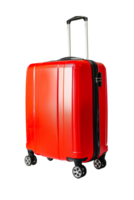 AI generated Red travel suitcase on wheels isolated png